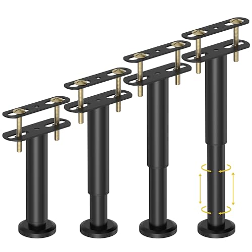 Dechoga Furniture Feet,4 Stück Möbelfüße Verstellbar mit Runde Basis,Verstellbare Stützbeine Kann 400kg,Rahmen Mittellatten Schweres Stützbein,Bettfüße Metall 18-33 cm,für Kingsize Bett, Sofa,Schwarz von Dechoga