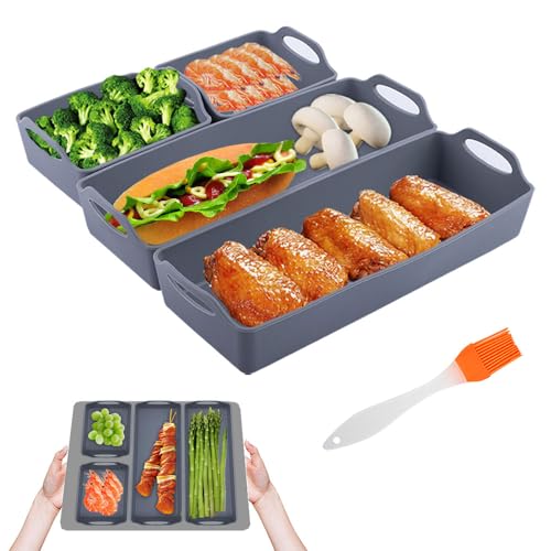 Backform-Trennwände, 4 Stück, Silikonblech, Pfannen-Trennwand mit Ölpinsel, BPA-frei, antihaftbeschichtet, Backformen-Set für Ofen, Kochen und Mahlzeiten, wiederverwendbare Backbleche, geeignet für von Dechoga