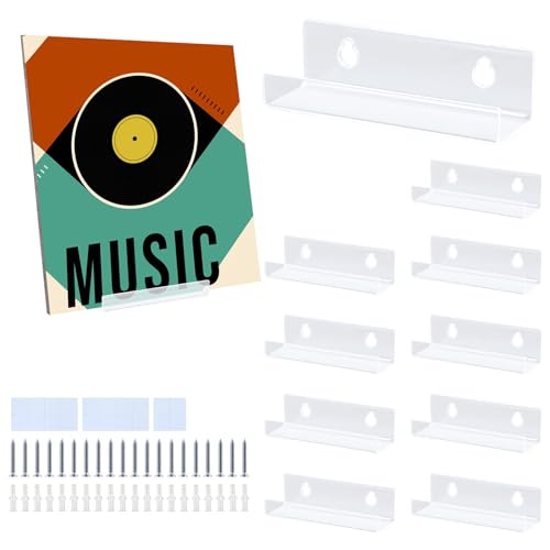 Dechoga 10pcs Vinyl Schallplatten Wandhalterung, Platten Regal Set Ständer mit Schrauben, Acryl-Plattenregal, Schallplattenregal | Wand LP Halterung für Platten Fotoalbum und Sammlerstücke(Klar) von Dechoga