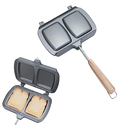 Dechoga Sandwichtoaster, Sandwich Toaster mit Griffen Doppelseitige Grillpfanne, Antihaftbeschichteter Sandwich Maker, Doppelseitige Bratpfanne, Removable, für Panini Snack Frühstück von Dechoga