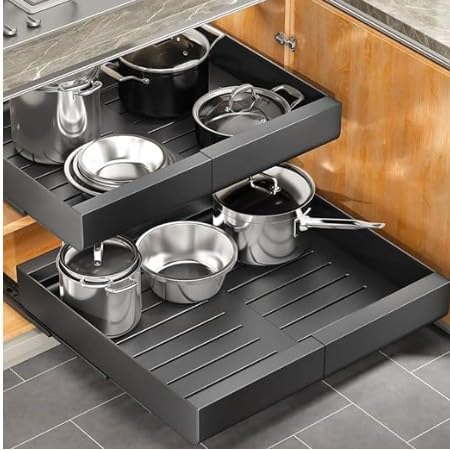 Dechoga Teleskopschublade, Verstellbare Breite Ausziehbarer Schrank Organizer, Teleskopschublade 50 cm, Kohlenstoffstahl Ausziehbare Schublade Küche, Kein Bohren und Nageln Erforderlich (Schwarz) von Dechoga