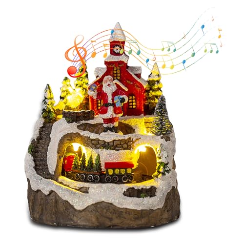Weihnachtsdorf mit Zug, Weihnachtsdorf Mit Beleuchtung, Weihnachtsdorf mit Musik, Weihnachtsdorf Figuren LED Lichter Kleiner Zug, Dekorative Weihnachtshäuser, für Weihnachtsfeiern Und Heimdekorationen von Dechoga