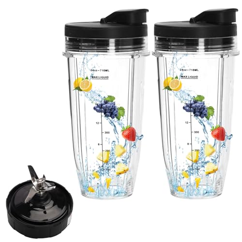 Mixer Ersatzteile für Ninja, 2 Stück Upgrade Blender Becher mit Herausnehmbarem Deckel 7 Flossen Extraktorklinge Blender Zubehör Teile, für Ninja BL2012 BN801 BL480-30 BL640-30 BL642-30 NN100-30 von Dechoga