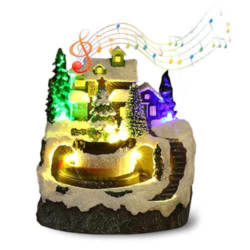 Weihnachtsdorf Mit Beleuchtung, Weihnachtsdorf mit Musik, Weihnachtsdorf Figuren LED Lichter Kleiner Zug, Dekorative Weihnachtshäuser, für Weihnachtsfeiern Und Heimdekorationen (Weihnachtsbaum) von Dechoga