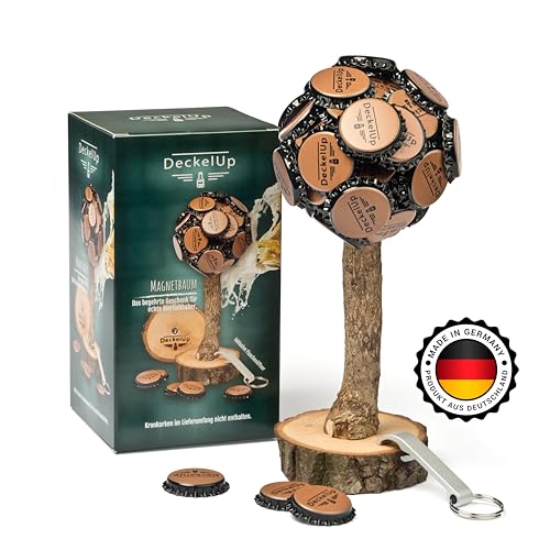 DeckelUp Kronkorken Magnetbaum für bis zu 60 Kronkorken - Kronkorken Baum aus Eiche Made in Germany – Holz Kronkorkenbaum mit Magnet als Geschenk für Vater, Männer - Partyraum-Ausstattung & Bardeko von DeckelUp