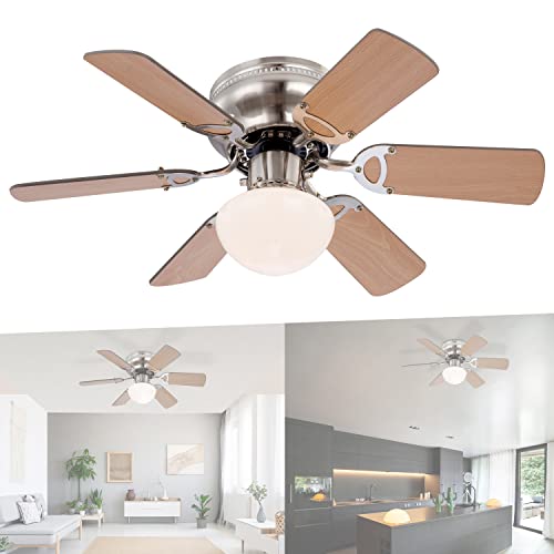 Deckenventilator mit Beleuchtung und Zugschalter Leise - Ventilator Decke mit Licht - 6 Flügel Beidseitig Montierbar - Deckenlampe mit Lüfter Schlafzimmer 3 Stufen - Durchmesser 76 cm von Globo