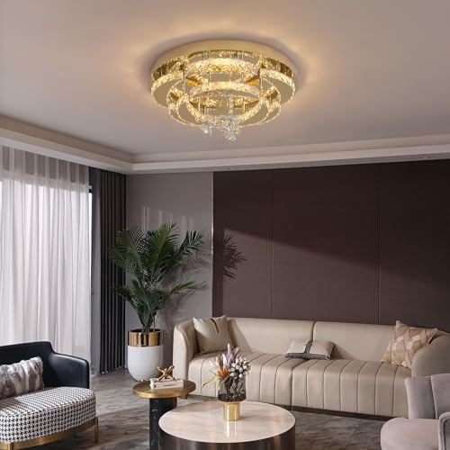 Deckrico Goldlüster 50CM Kristall Deckenleuchte Moderne Flush Mount Hängeleuchte für Esszimmer Wohnzimmer Schlafzimmer, Variable Licht Deckrico Goldlüster 50CM Kristall Deckenleuchte Moderne Flush Mount Hängeleuchte für Esszimmer Wohnzimmer Schlafzimmer, Variable Licht von Deckrico