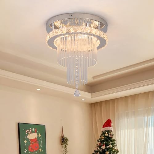 Deckrico Kristall Kronleuchter 30cm Moderne LED Deckenleuchte Unterputz Beleuchtungskörper für Küche, Schlafzimmer, Flur (Variables Licht) von Deckrico