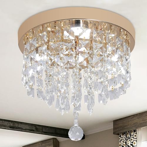 Deckrico LED Deckenlampe Kristall Gold – Flache Deckenleuchte für Schlafzimmer, Küche, Flur, Ankleidezimmer – Weißes Licht von Deckrico
