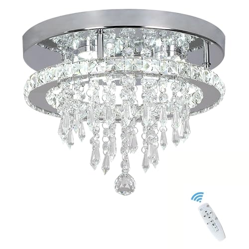 Deckrico Moderne K9 Kristall Kronleuchter mit Fernbedienung Edelstahl Pendelleuchte Dimmen Leuchten für Esszimmer Bad Schlafzimmer Wohnzimmer (Dimmbar) von Deckrico