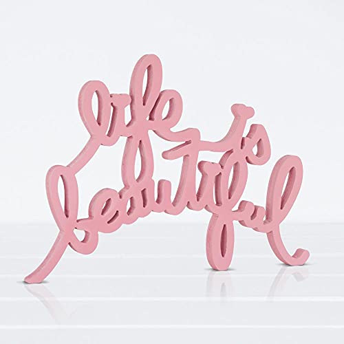 Declea Home Decor Holzschild mit Aufschrift "Life Is Beautiful Rosa", Dekoration für Küche Wohnzimmer Schlafzimmer von Declea Home Decor