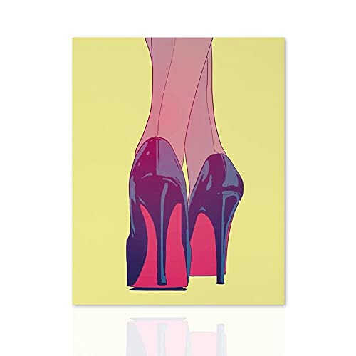 Declea Home Decor moderne Damen-Schuhe im Cartoon-Stil, moderner Druck, fertig zum Aufhängen, mit Holzrahmen, handgefertigt von Declea Home Decor
