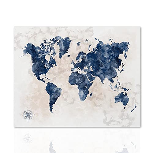 Kunstdruck auf Leinwand Weltkarte Moderne Bilder für Ihr Zuhause - Moderne Weltkarte fertig zum Aufhängen mit Holzrahmen handgefertigt von Declea Home Decor