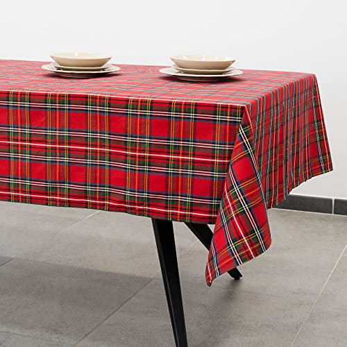Tartan-Tischdecke mit Golddraht, schottisches Muster, rechteckig, für Esszimmer und Küche, Weihnachtstischdecke, hergestellt in Italien, 140 cm x 180 cm, Rot von Declea Home Decor