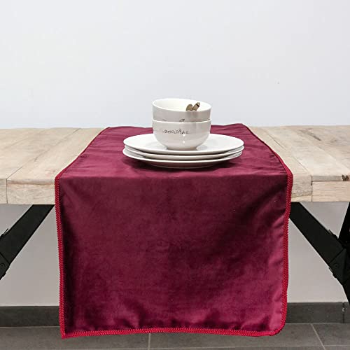 Tischläufer aus Samt mit Stickerei, rechteckig, für Tischdekoration aus Samt, dekorativ, für Esszimmer, Küche, Bordeaux, 150 x 45 cm von Declea Home Decor