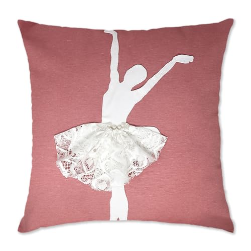 Ballerina Dekokissen für Kinderzimmer, Kissenbezug aus Baumwolle mit Füllung für Kinder, handgefertigt, Möbel und Textilien für Kinderzimmer - Rosa von Declea