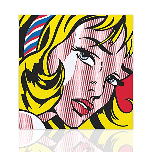 Bild Tribut Girl with Hair Ribbon Roy Lichtenstein, Leinwand Modern Pop Art Rahmen aus Holz fertig zum Aufhängen, Design Home Decor von Declea