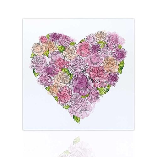 Declea Bild Herz in Bloom Druck Herz mit gemalten Blumen - Wohnzimmermöbel Druck auf hochwertiger Leinwand von Declea