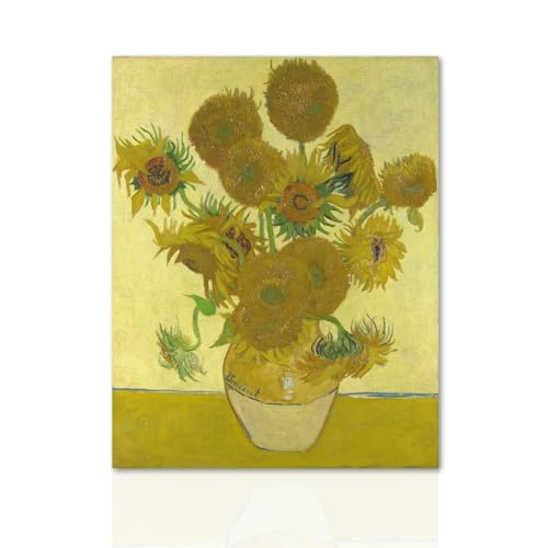 Declea Kunstwerk Vincent Van Gogh Vase mit fünfzehn Sonnenblumen - Urheberhommut Canvas Reproduktion Kunst Holzrahmen handgefertigt fertig zum Aufhängen Wohnkultur Wand von Declea