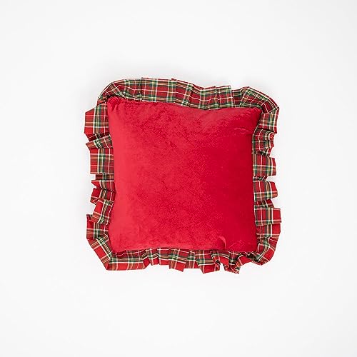 Declea Weihnachtliches Kissen mit Schottenmuster und Rüschen, weich gepolstert, für Sofa oder Bett, handgefertigt von Declea