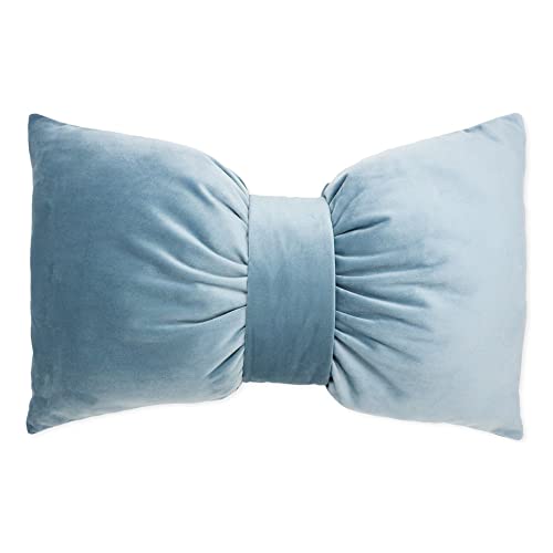 Dekoratives Schleifenkissen für Sofa oder Bett, Dekokissen aus Samt, Herzkissen mit Füllung, Azurblau, 50 x 30 cm von Declea