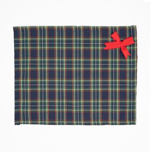 Frühstücksbrettchen aus Baumwolle Tartan mit Schleife - Dekorative Tischdecke Tartan für Esszimmer Küche Restaurant Blau 45 x 35 m von Declea