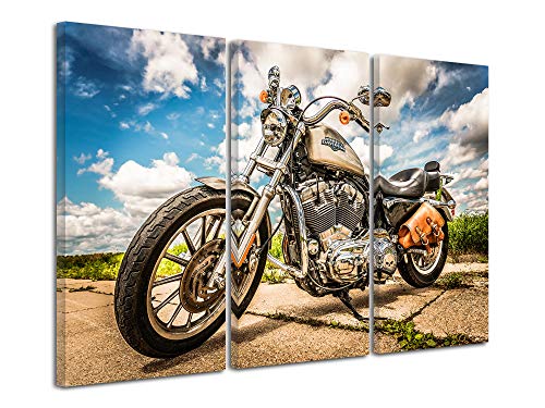 Declina Wanddekoration, Wandbild, Wanddekoration, Wohnzimmer-Deko, dreiptychon Harley Davidson, 90 x 60 cm, Mehrfarbig, Leinen, Mehrfarbig, 120x80 cm von DECLINA