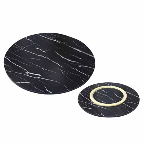 100cm Großer Lazy Susan Drehteller 50 60cm Runder Servierteller Drehbarer Servierplatte, Holz Drehplatte 80cm Drehbar Esstisch-tablett mit Silent Base(Black Marble,20in/50cm) von Decmiroor