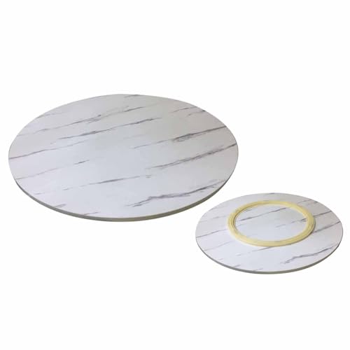 100cm Großer Lazy Susan Drehteller 50 60cm Runder Servierteller Drehbarer Servierplatte, Holz Drehplatte 80cm Drehbar Esstisch-tablett mit Silent Base(White Marble,39in/100cm) von Decmiroor