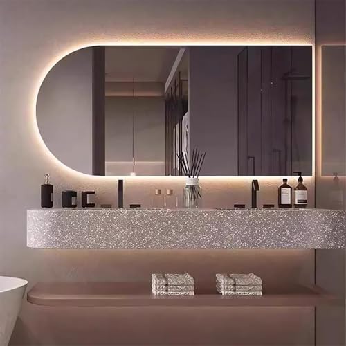 Decmiroor 100cm Bogen Badezimmerspiegel Modern Anti-Beschlag Spiegel mit Touchschalter 3 Lichtfarbe Einstellbar Beleuchtung 130cm Wandmontage Schminkspiegel(Right Cut,130 * 70cm) von Decmiroor