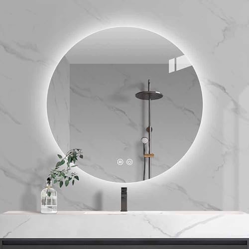 Decmiroor 100cm Led Badspiegel mit Licht 80cm Rund Bad Anti-Beschlag Spiegel 110cm Rahmenloser Runder Wandspiegel mit Beleuchtung 3 Lichtfarbe Einstellbar(Backlit,32in/80cm) von Decmiroor