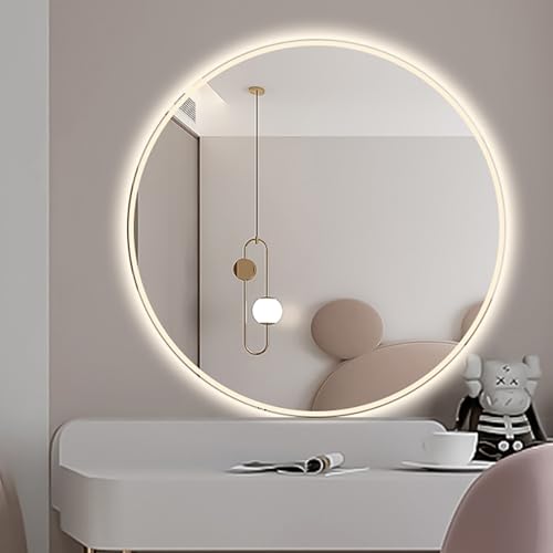 Decmiroor 100cm Led Badspiegel mit Licht 80cm Rund Bad Anti-Beschlag Spiegel 110cm Rahmenloser Runder Wandspiegel mit Beleuchtung 3 Lichtfarbe Einstellbar(Frontlit,36in/90cm) von Decmiroor