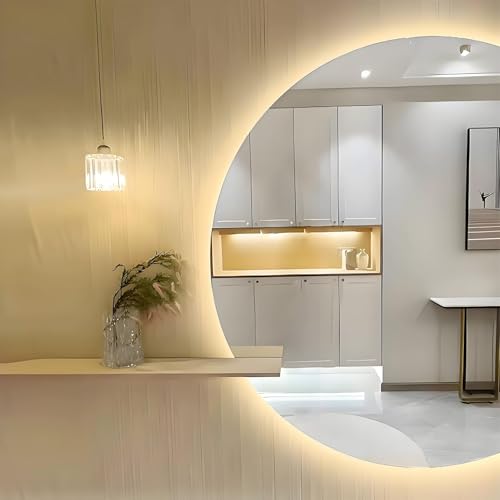 Decmiroor 110cm Halbrunder Wandspiegel, 120cm,130cm LED-Badezimmerspiegel, HD Kosmetikspiegel Anti-Beschlag Dimmbar, Wandmontage Ganzkörperspiegel(Left Half,51"/130cm) von Decmiroor