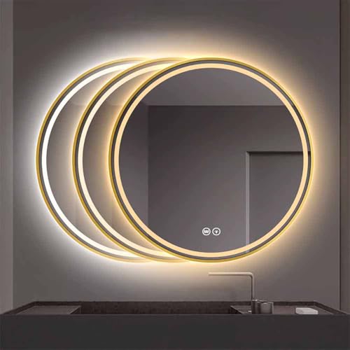 Decmiroor 3 Farben Dimmbar Schminkspiegel Rund 50-100cm Beleuchtet Wandspiegel Runder Badspiegel mit Metallrahmen Beschlagfrei Wasserdicht(32"/80cm) von Decmiroor