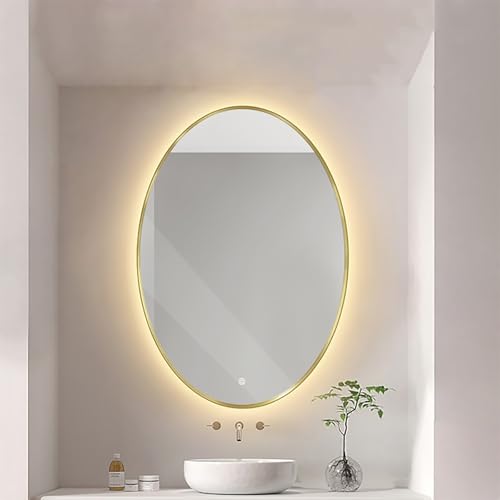 Decmiroor 75x100cm Badspiegel LED Wandspiegel Gold Kosmetikspiegel mit Beleuchtung Antibeschlag Badezimmerspiegel 3 Lichtfarbe Einstellbar Dekospiegel Metallrahmen(Backlit,60x80cm/24 x32) von Decmiroor