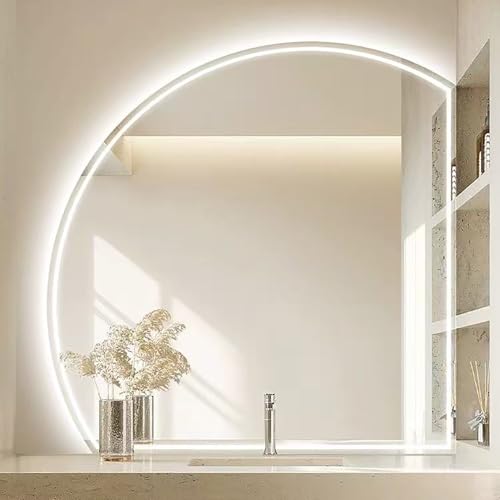 Decmiroor 80cm Halbrunder Spiegel Bad mit LED Beleuchtung Beschlagfrei Dimmbar Wandspiegel 110cm Groß Halbmond Modern Schminkspiegel 3 Farben Einstellbar(Rightcut,100cm/39.4in) von Decmiroor