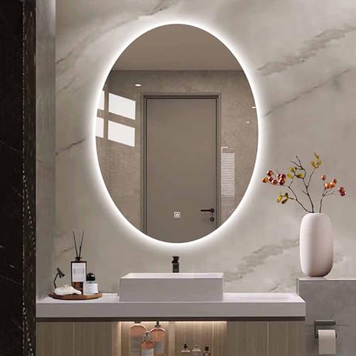 Decmiroor 80cm Oval Wandspiegel für Bad 90cm Anti-Beschlag Ovaldspiegel 100cm Badspiegel mit 3 Lichtfarbe Beleuchtung 70cm Rahmenloser Kosmetikspiegel(50 * 70cm) von Decmiroor