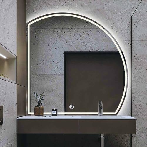 Decmiroor 90cm Halbrunder Beleuchteter Kosmetikspiegel Bad Antibeschlag Spiegel 100/110cm LED Halbmond Wandspiegel 3 Farben Dimmbar Warm/Kaltweiß/Natur(Right,90 * 90cm) von Decmiroor