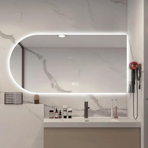 Decmiroor Asymmetrisch Badspiegel Modern Kosmetikspiegel mit Dimmbar Beleuchtung 3 Farben LED Wandspiegel Rahmenloser Antibeschlag Explosionsschutz Gewölbt Spiegel(Right Cut,20x40inch) von Decmiroor