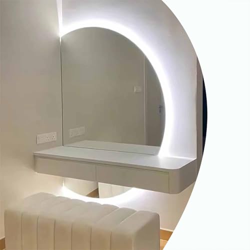 Decmiroor Bad Kosmetikspiegel Beschlagfrei Spiegel 120/130cm Halbrunder Wand Montierter Schminkspiegel 3 Farben Dimmbar LED Wandspiegel mit Hinterleuchteten(Right Semicircle,35") von Decmiroor
