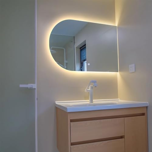 Decmiroor Badezimmer LED Kosmetikspiegel Beleuchteter Badspiegel 3 Lichtfarbe Rahmenloser Wandspiegel Bogenspiegel Toilettenspiegel Beschlagfrei Explosionsschutz(Cut Right,20x40in) von Decmiroor