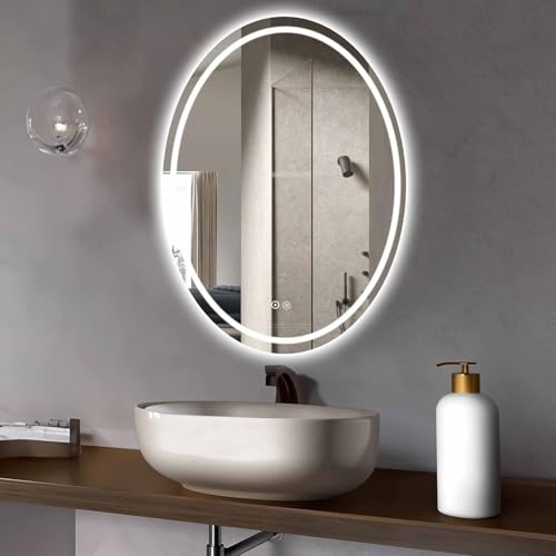 Decmiroor Badezimmer Spiegel 90x70cm Oval LED Wandspiegel mit Beleuchtung Groß Kosmetikspiegel Rahmenlos Ankleidespiegel 3 Farben Dimmbar für Wohnzimmer Bad(Frontlit,70x90cm) von Decmiroor
