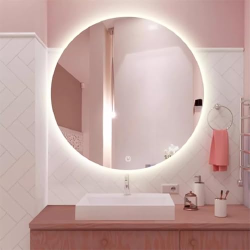 Decmiroor Badspiegel Rund 50 60 70 80 90 100 110cm Rahmenlos LED Wandspiegel mit Beleuchtung 3 Lichtfarbe Dimmbar Kosmetikspiegel mit Touchschalter Antibeschlag Rundspiegel(32"/80cm) von Decmiroor
