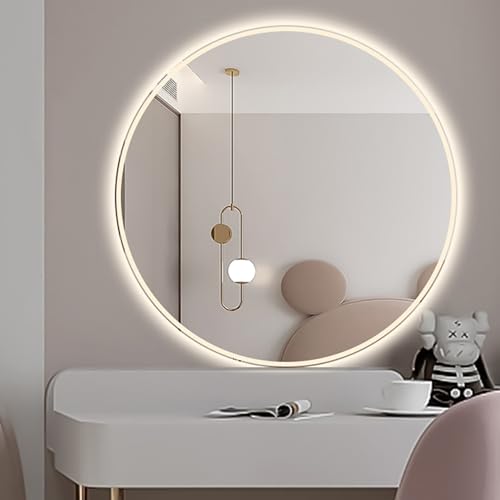 Decmiroor Badspiegel Spiegel mit Beleuchtung 90/100/110cm LED Rundspiegel Bad mit Antibeschlagfunktion Runder Wandspiegel Rahmenloser mit 3 Lichtfarben Dimmbar(Front Lights,Dia 100cm) von Decmiroor