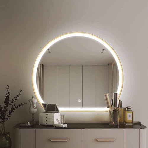 Decmiroor Badspiegel mit Beleuchtung 100x92cm, Goldrahmen Wandspiegel Halbrund 60x52cm, LED Schminkspiegel mit Touchschalter, Beschlagfrei, 3 Lichtfarben Dimmbar(Frontlit,70x62cm) von Decmiroor