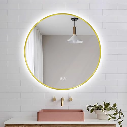 Decmiroor Badspiegel mit Beleuchtung Rund 80x80cm Goldrahmen Wandspiegel 100x100cm Runder Schminkspiegel Beschlagfrei Wasserdicht für Badezimmer und Räume(Backlit,100cm) von Decmiroor