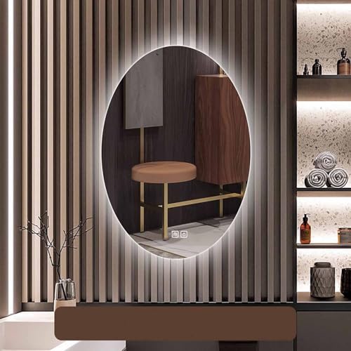 Decmiroor Badspiegel mit LED Beleuchtung 75x100 cm Rahmenloser Oval Spiegel Modern Schminkspiegel Antibeschlag Dimmbar LED Wandspiegel mit Touch-Schalter(24 * 16inch/60 * 40cm) von Decmiroor