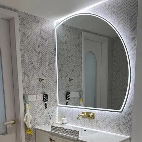 Decmiroor Beschlagfrei Schminkspiegel 90cm Bad Halbrunder Wandspiegel mit Licht 3 Farben LED Beleuchtet Halbkreis Rahmenloser Dekospiegel 110cm mit Touchschalter(Right,100cm) von Decmiroor