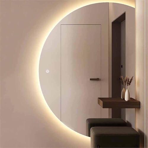 Decmiroor Beschlagfrei Spiegel Bad Rahmenloser Schminkspiegel mit Beleuchtet Dimmbar, 120/130cm Unregelmäßiger Dekospiegel, Halbrunder Ganzkörperspiegel for Wohnzimmer(Rightcut,35in) von Decmiroor