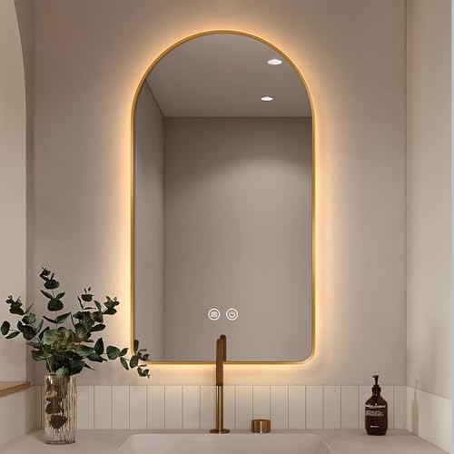 Decmiroor Bogen Wandspiegel für Badezimmer Gold Badspiegel mit Beleuchtung 100/120/130cm 3 Lichtfarbe Einstellbar LED Schminkspiegel Anti-Beschlag mit Touch-Schalter(50x80cm) von Decmiroor